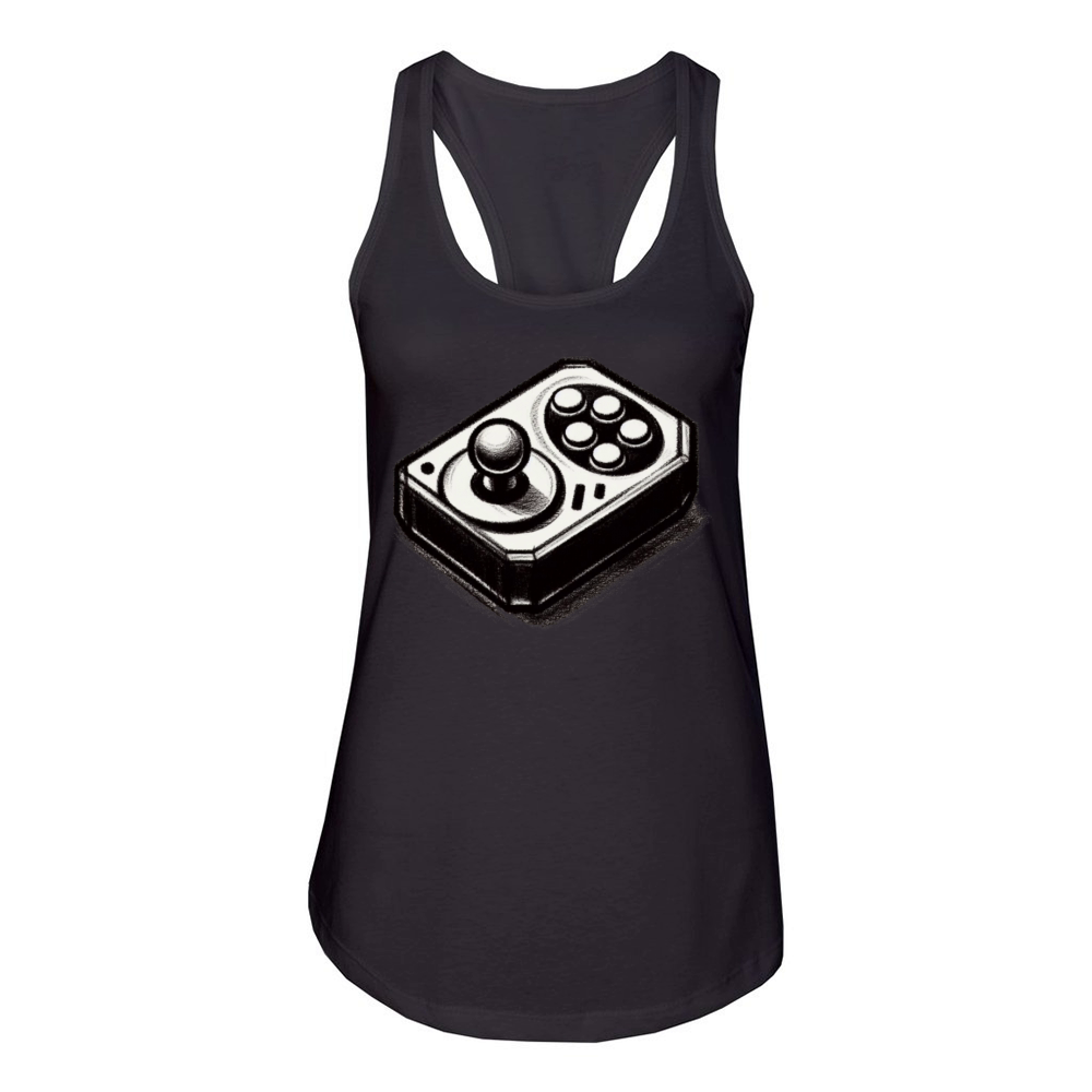 Gamer retro Joystick vintage charcoal gaming art 2 Women's Racerback Tank