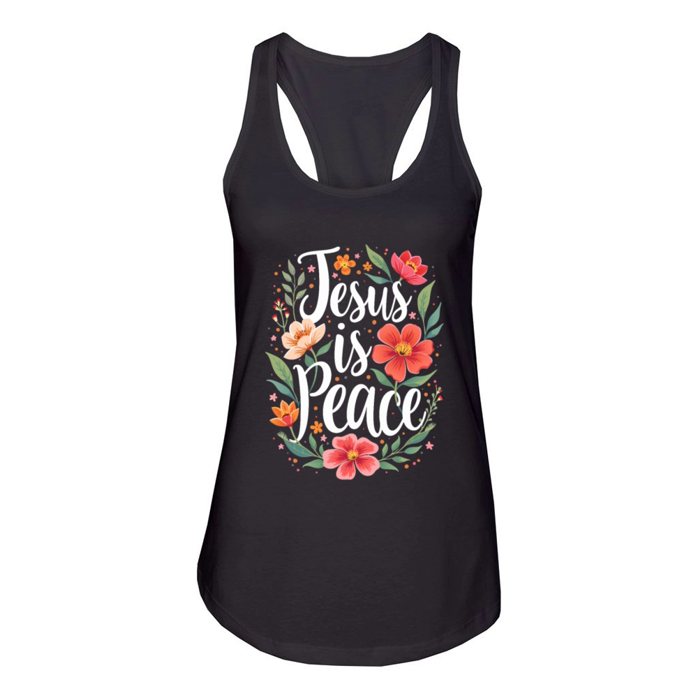Jesus Is Peace Floral Flower Design Women's Racerback Tank