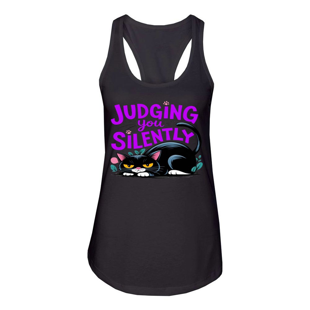 Judging You Silently - Funny Grumpy Cat Women's Racerback Tank