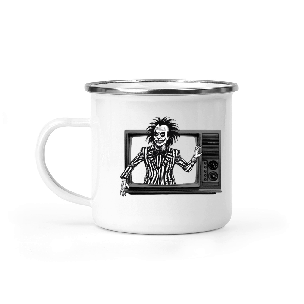 Horror Clown is Coming Out Of Television Camping Mug