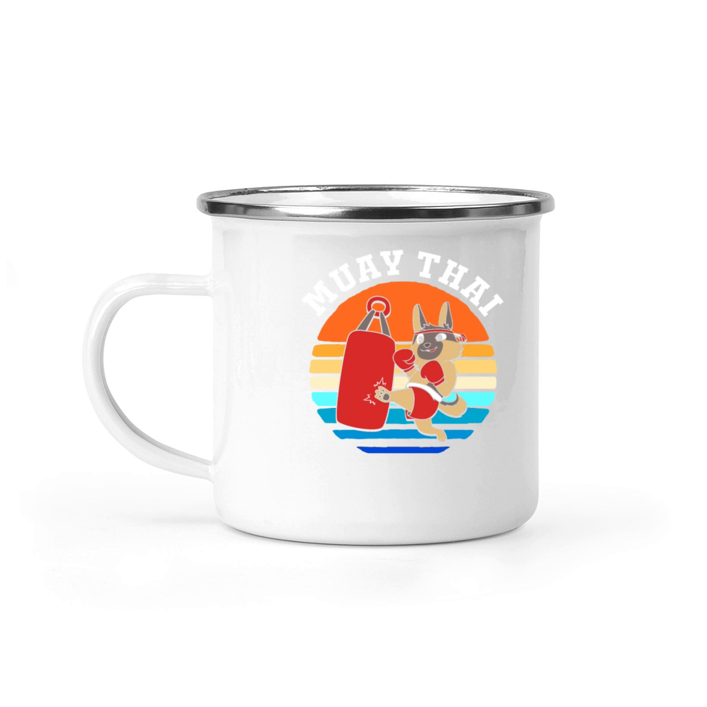 Retro Vintage 80s MMA Kickboxing Muay Thai Dog Camping Mug
