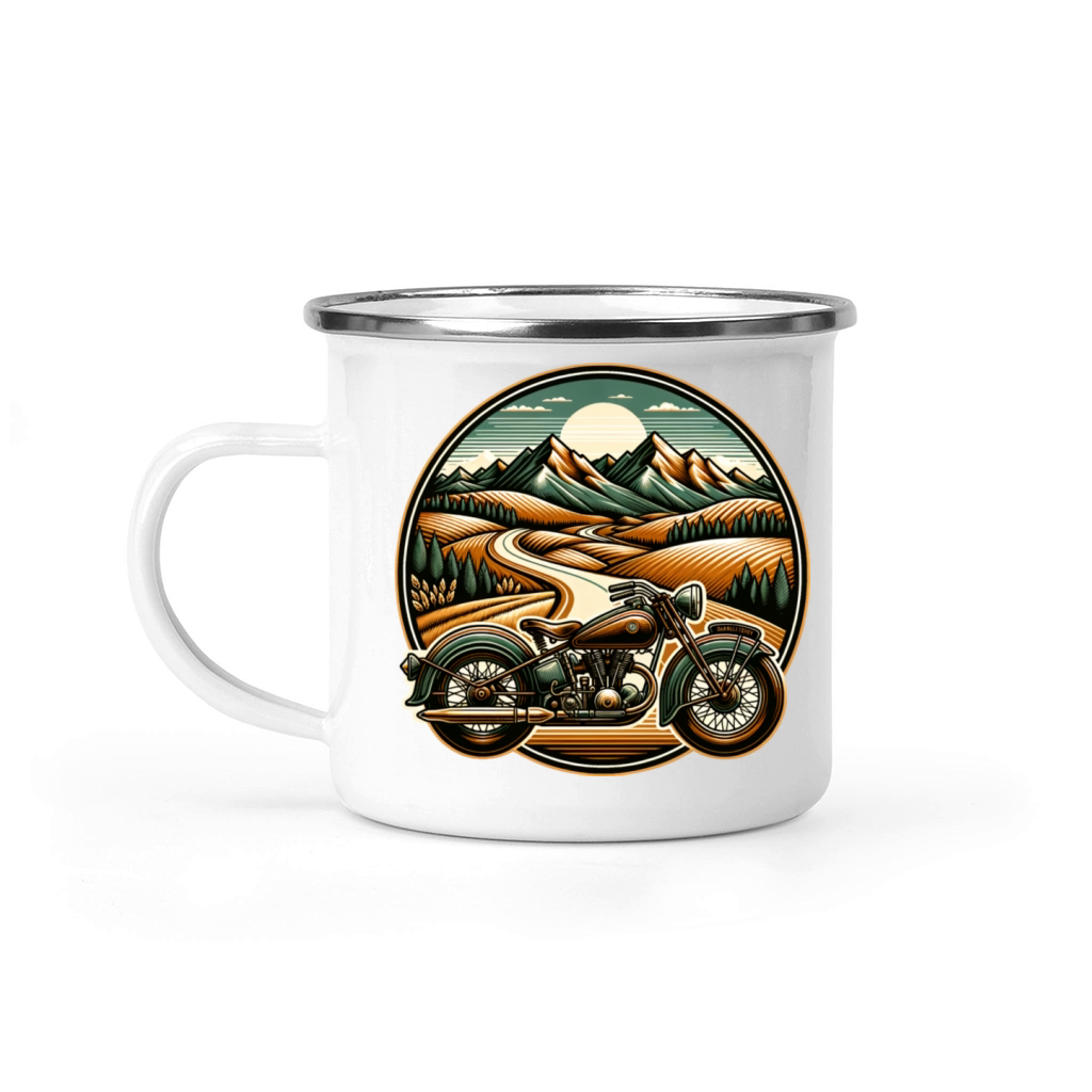 Vintage landscape and classic motorcycle Camping Mug