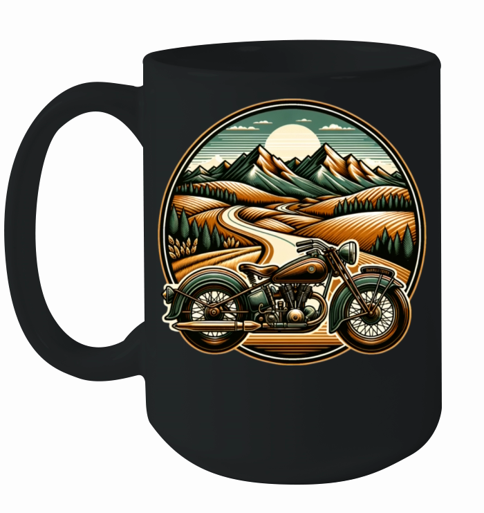 Vintage landscape and classic motorcycle Ceramic Mug