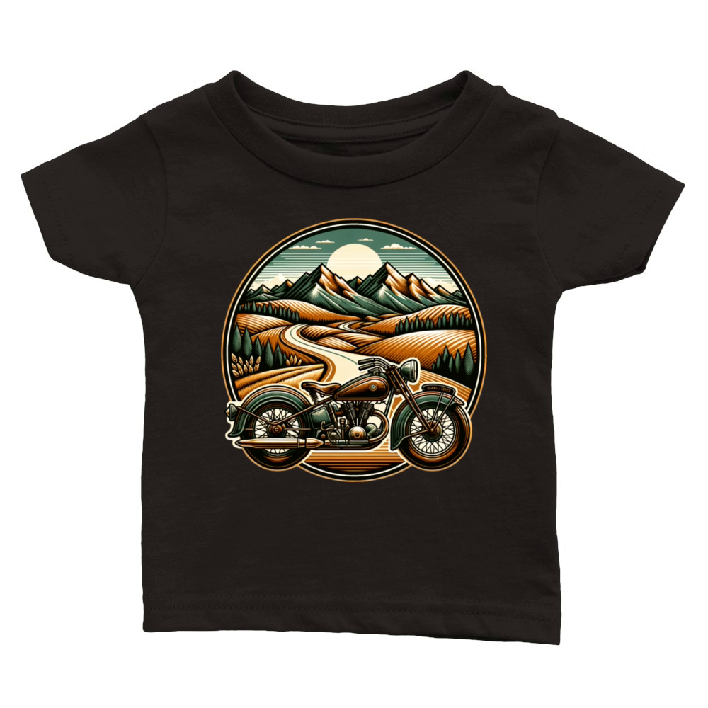 Vintage landscape and classic motorcycle Classic Baby Crewneck T-shirt