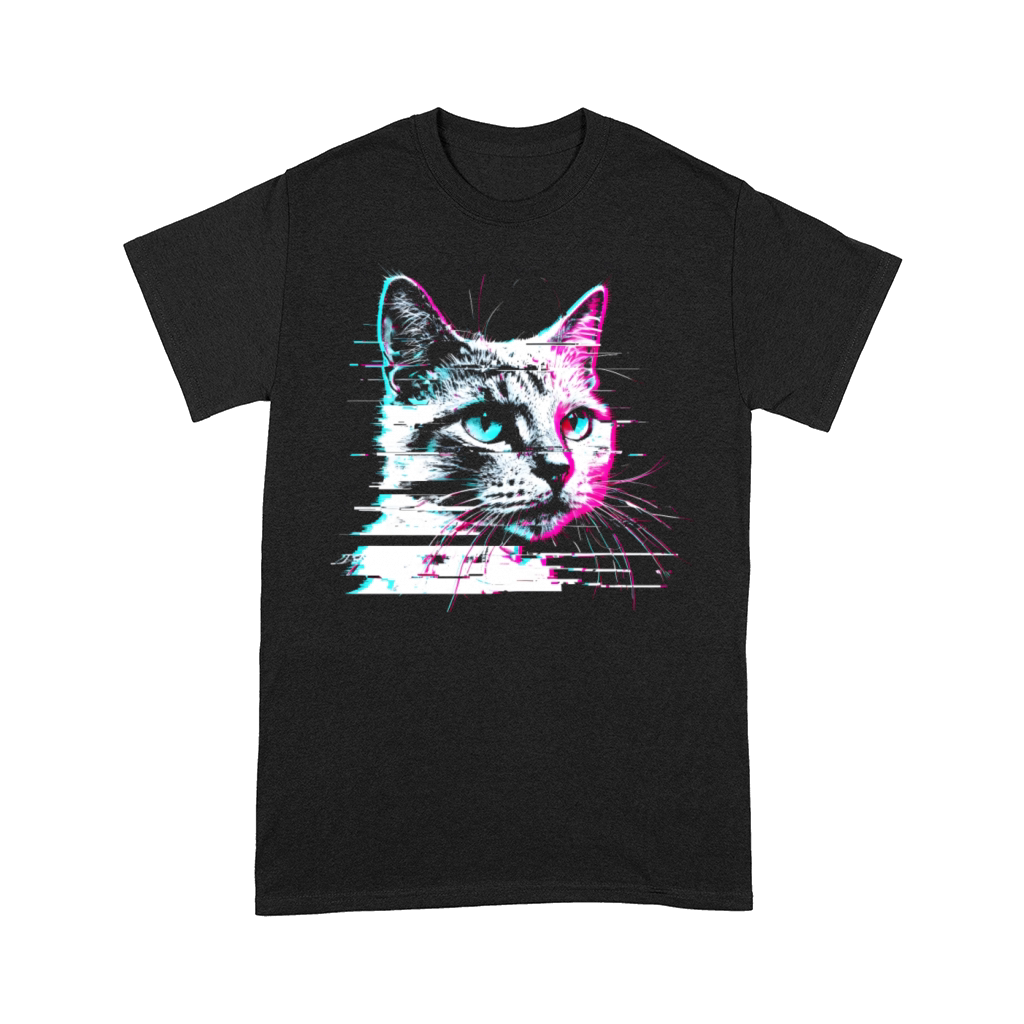 Retro Glitch Cat Vaporwave VHS Aesthetic Funny Comfort T-shirt