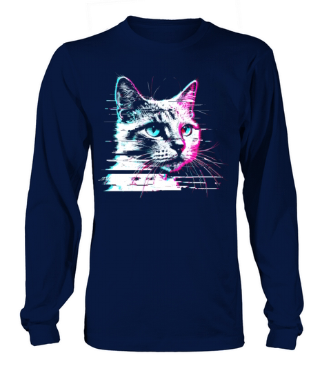 Retro Glitch Cat Vaporwave VHS Aesthetic Funny Long sleeved Unisex