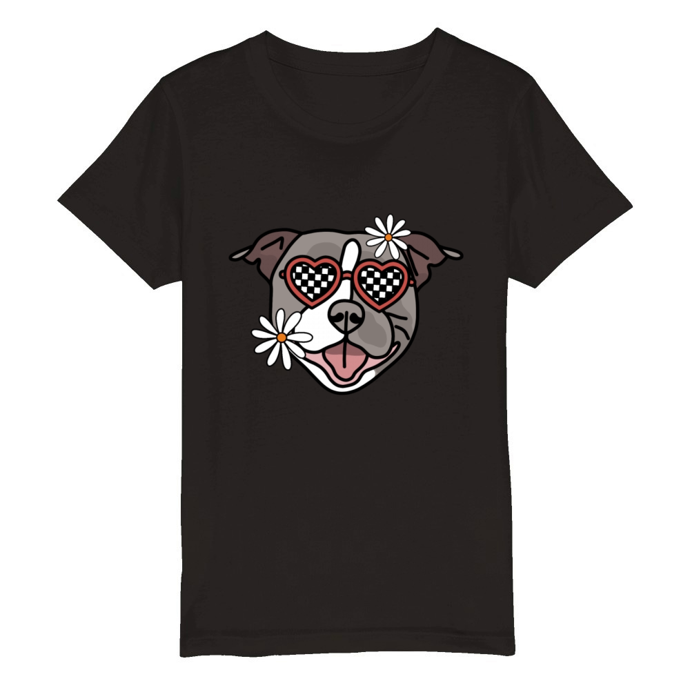 Staffordshire Grey Retro Dog Organic Kids Crewneck T-shirt