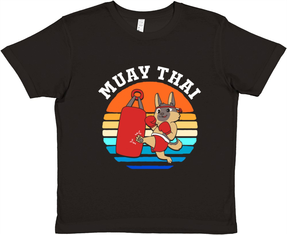 Retro Vintage 80s MMA Kickboxing Muay Thai Dog Premium Kids Crewneck T-shirt
