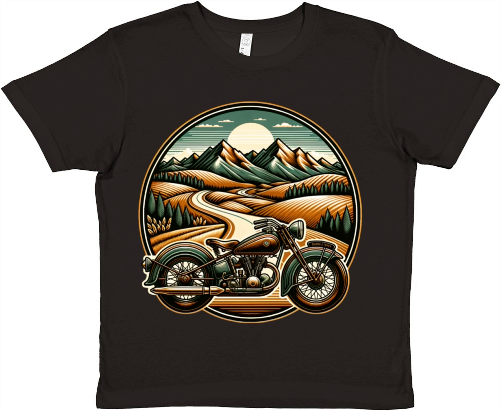 Vintage landscape and classic motorcycle Premium Kids Crewneck T-shirt