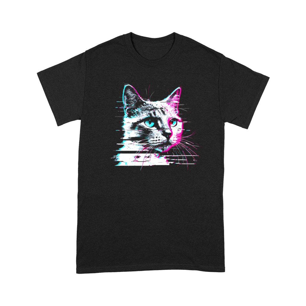 Retro Glitch Cat Vaporwave VHS Aesthetic Funny Premium T-shirt