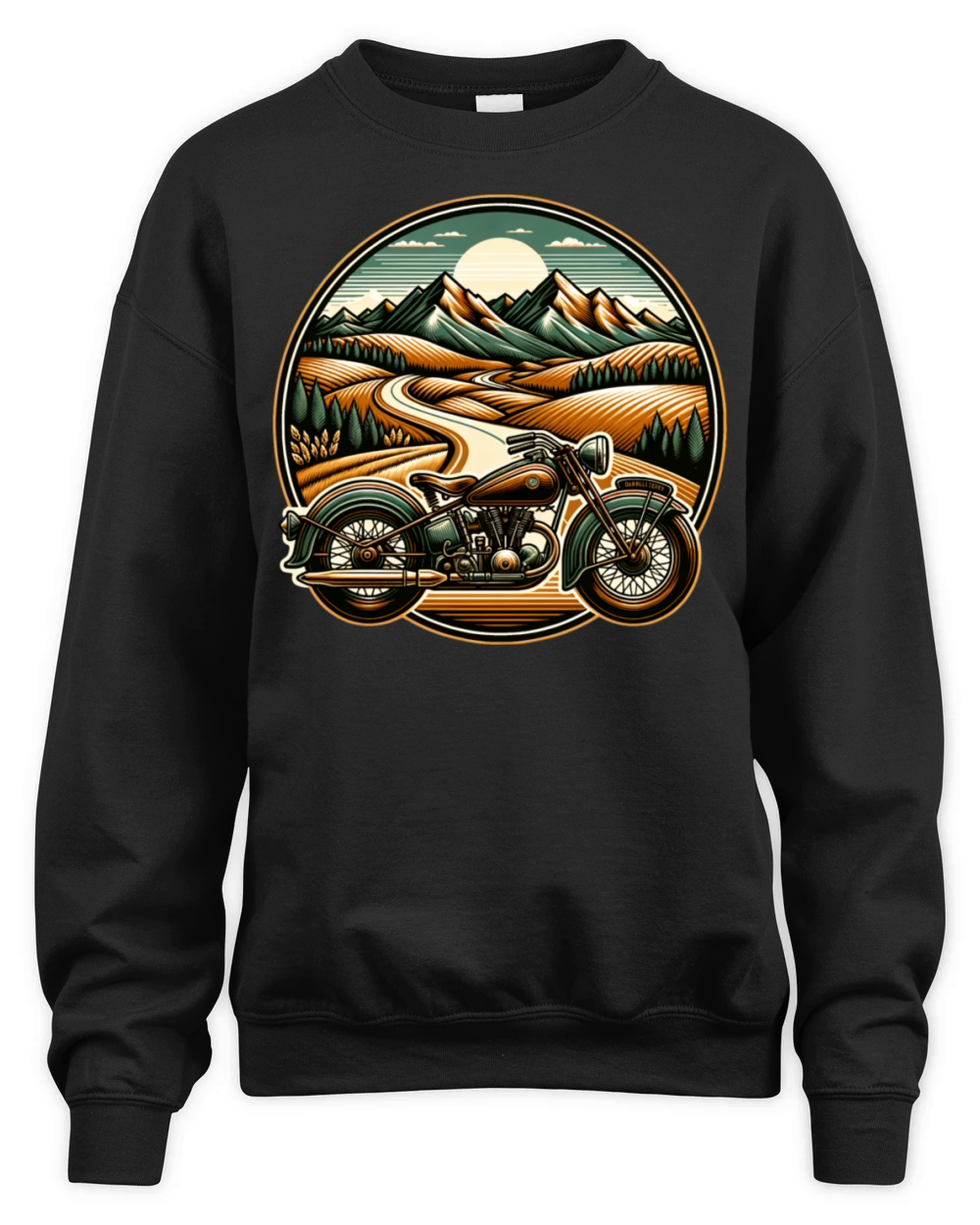 Vintage landscape and classic motorcycle Unisex Premium Crewneck Sweatshirt