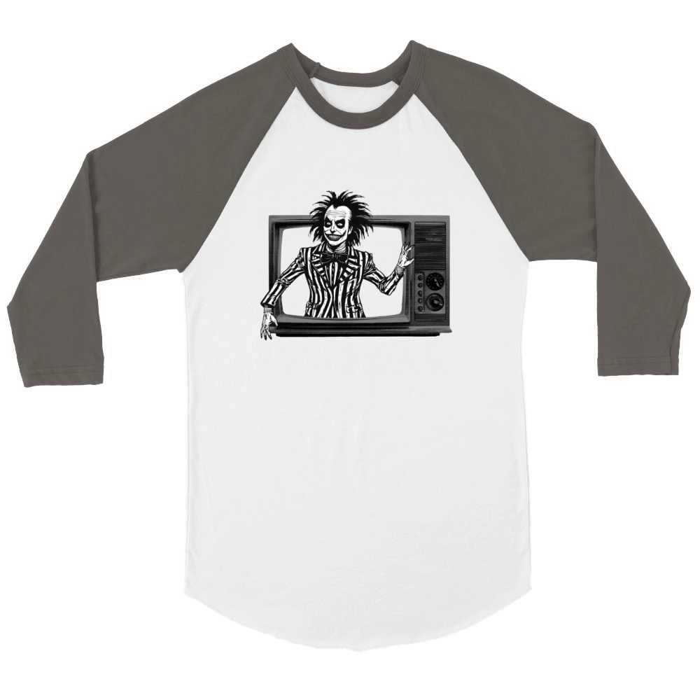 Horror Clown is Coming Out Of Television Unisex ¾ sleeve Raglan T-shirt