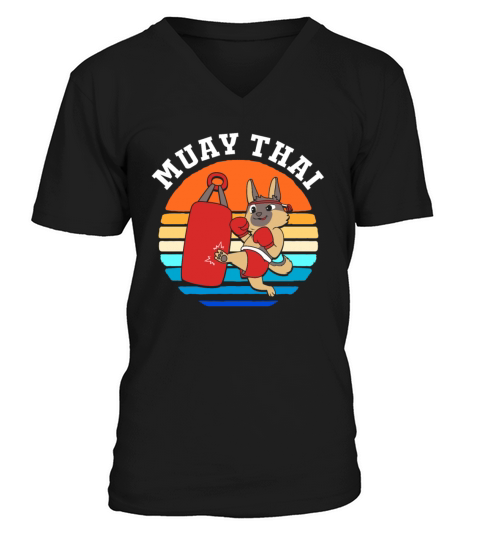 Retro Vintage 80s MMA Kickboxing Muay Thai Dog V-Neck T-shirt