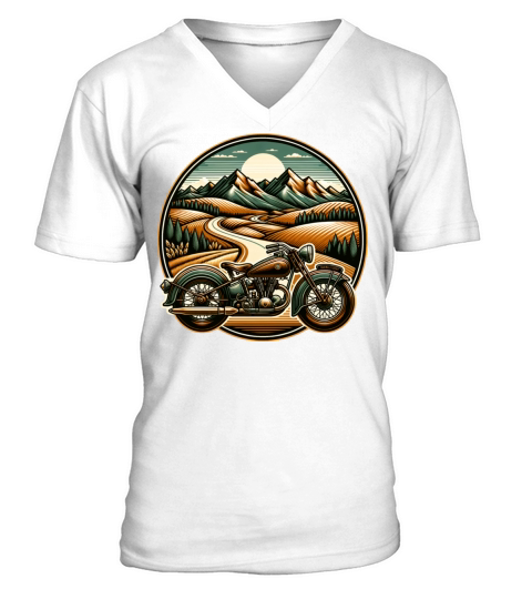 Vintage landscape and classic motorcycle V-Neck T-shirt