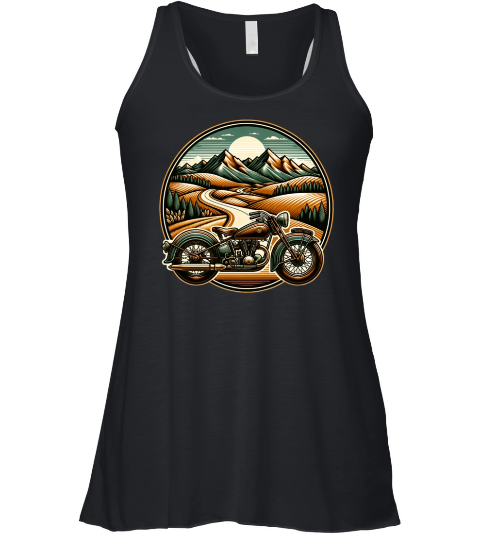Vintage landscape and classic motorcycle Women's Flowy Tank Top