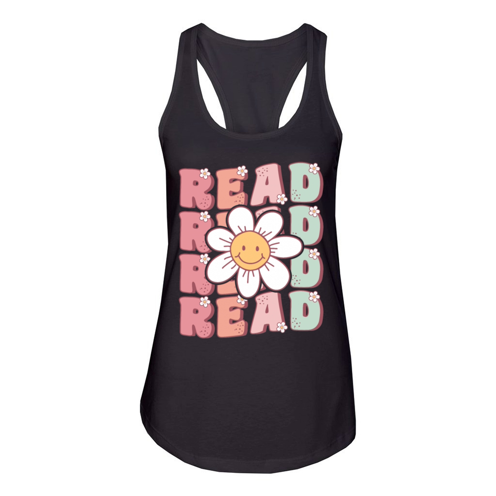 Groovy Book Reader Cute Daisy Flower Book Lover Women's Racerback Tank