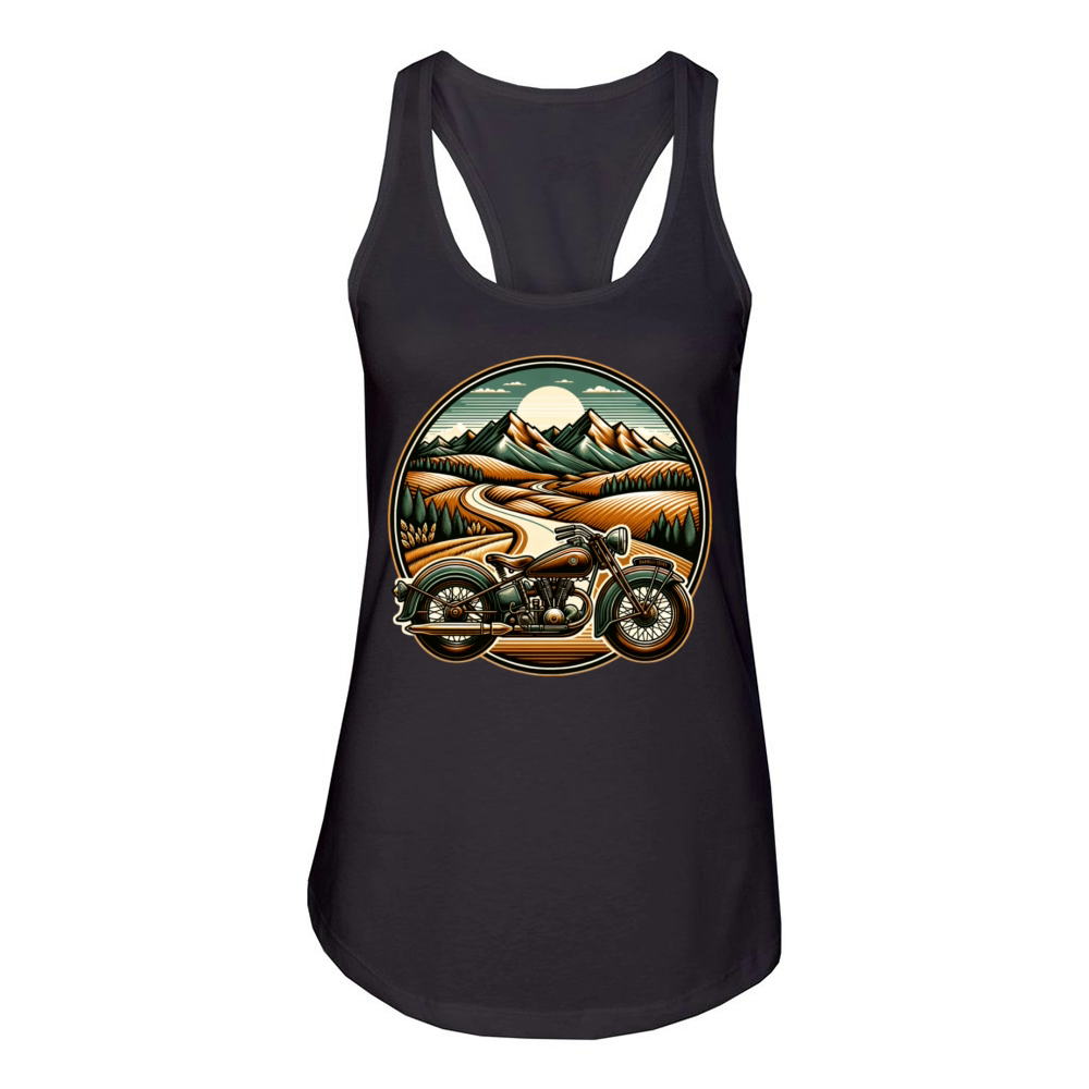 Vintage landscape and classic motorcycle Women's Racerback Tank