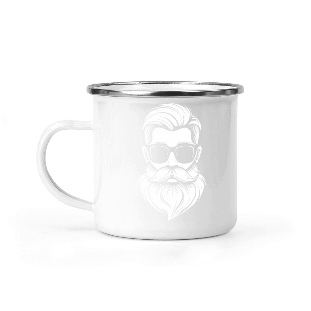 a Bearded and mustachioed mans face Camping Mug