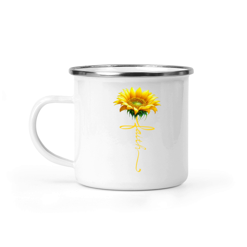 Faith Cross Sunflower Butterflies Flowers Camping Mug