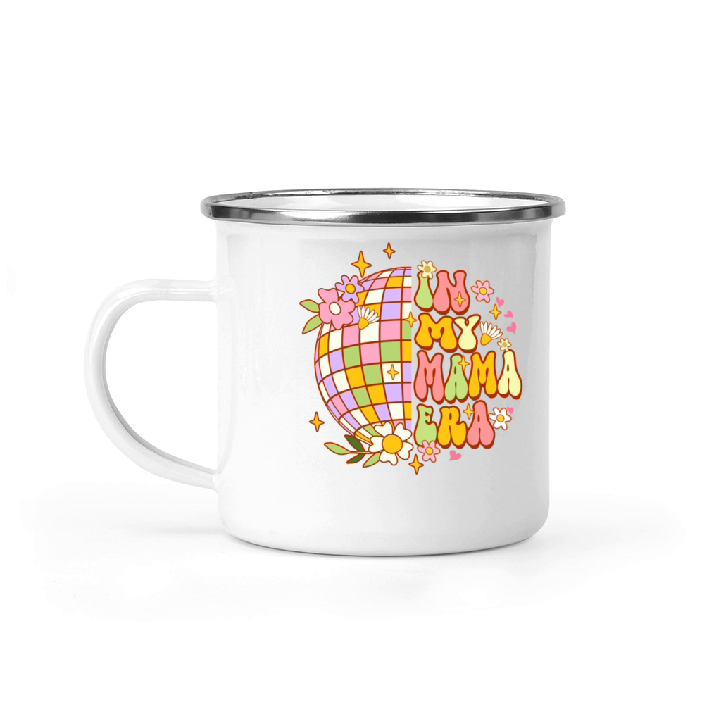 In my Mama Era Retro Groovy Floral Disco Ball Camping Mug