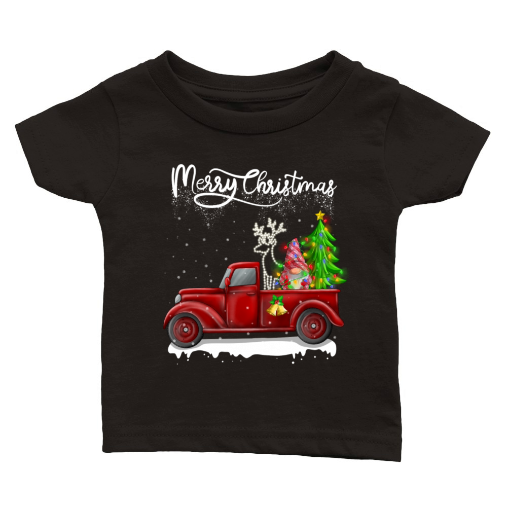 Merry Christmas Vintage Red Truck Gnome Classic Baby Crewneck T-shirt