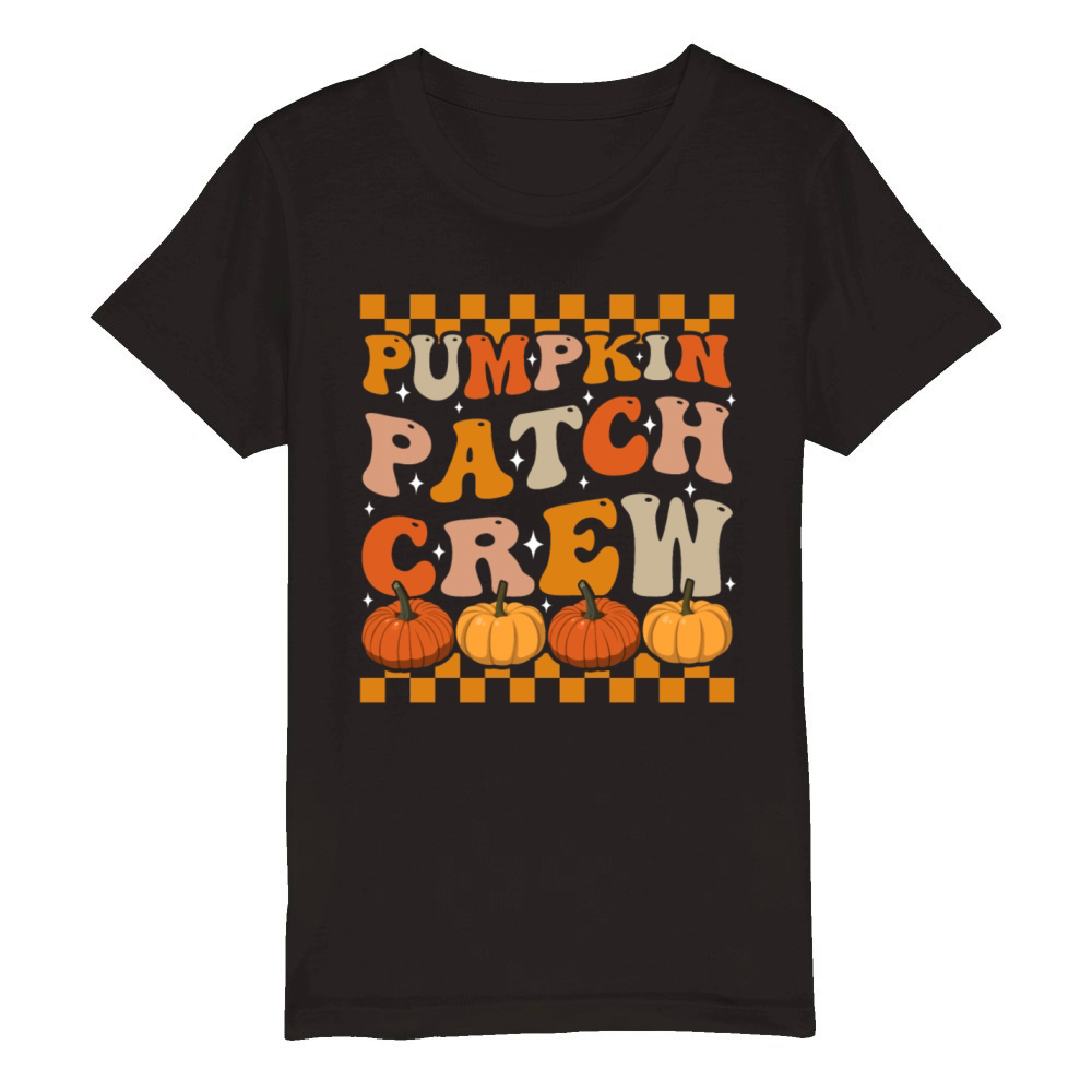 Groovy Pumpkin Patch Crew Fall Pumpkins Organic Kids Crewneck T-shirt