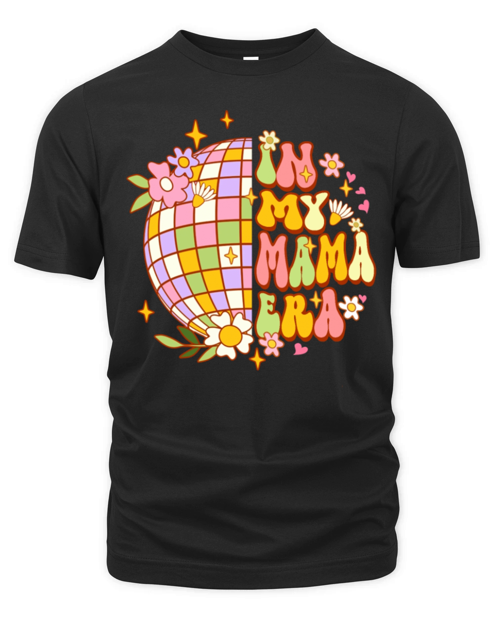 In my Mama Era Retro Groovy Floral Disco Ball Organic Unisex T-shirt