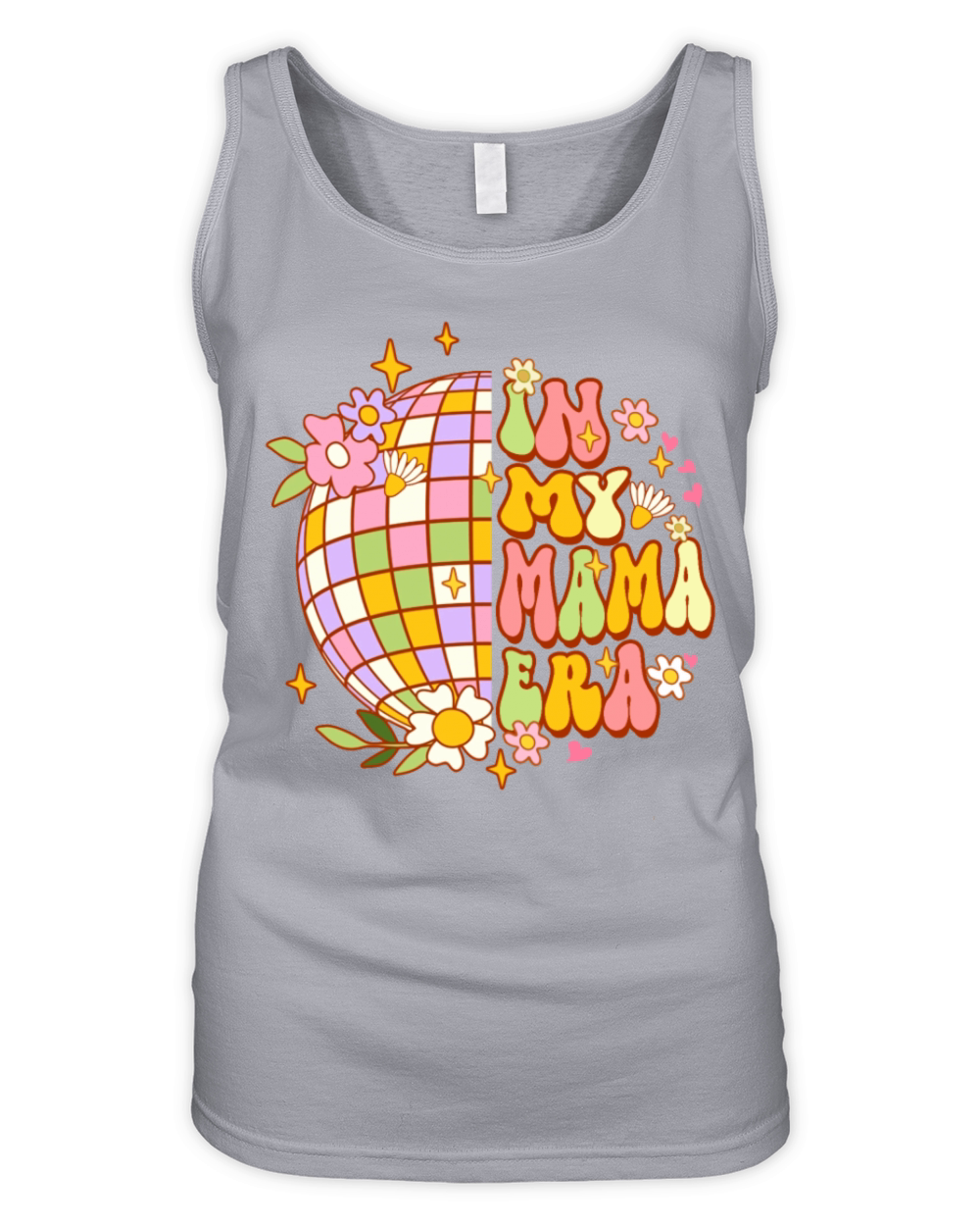In my Mama Era Retro Groovy Floral Disco Ball Organic Women's Tank Top