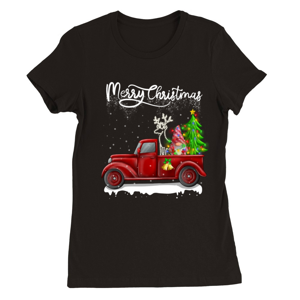 Merry Christmas Vintage Red Truck Gnome Premium Womens Crewneck T-shirt