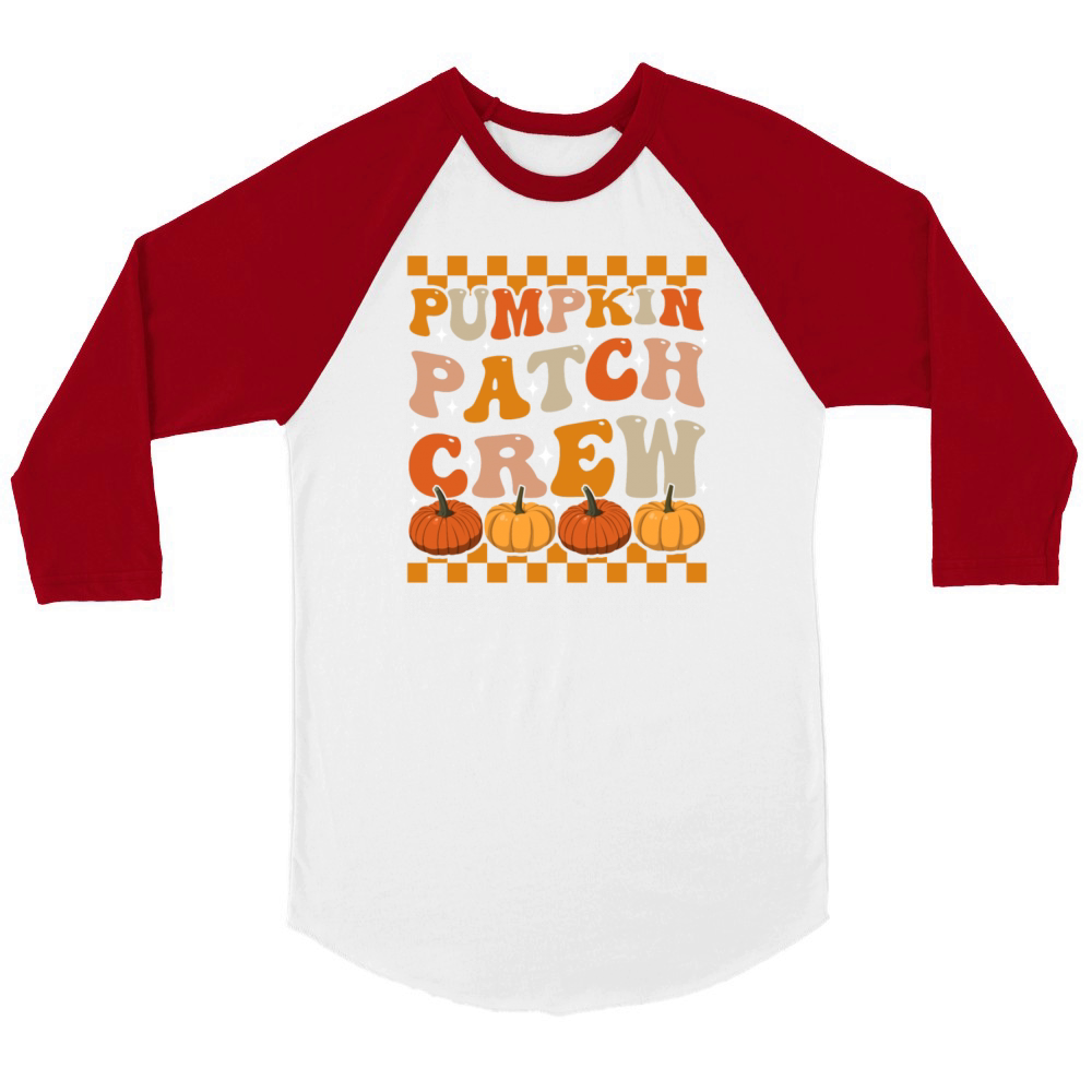 Groovy Pumpkin Patch Crew Fall Pumpkins Unisex ¾ sleeve Raglan T-shirt