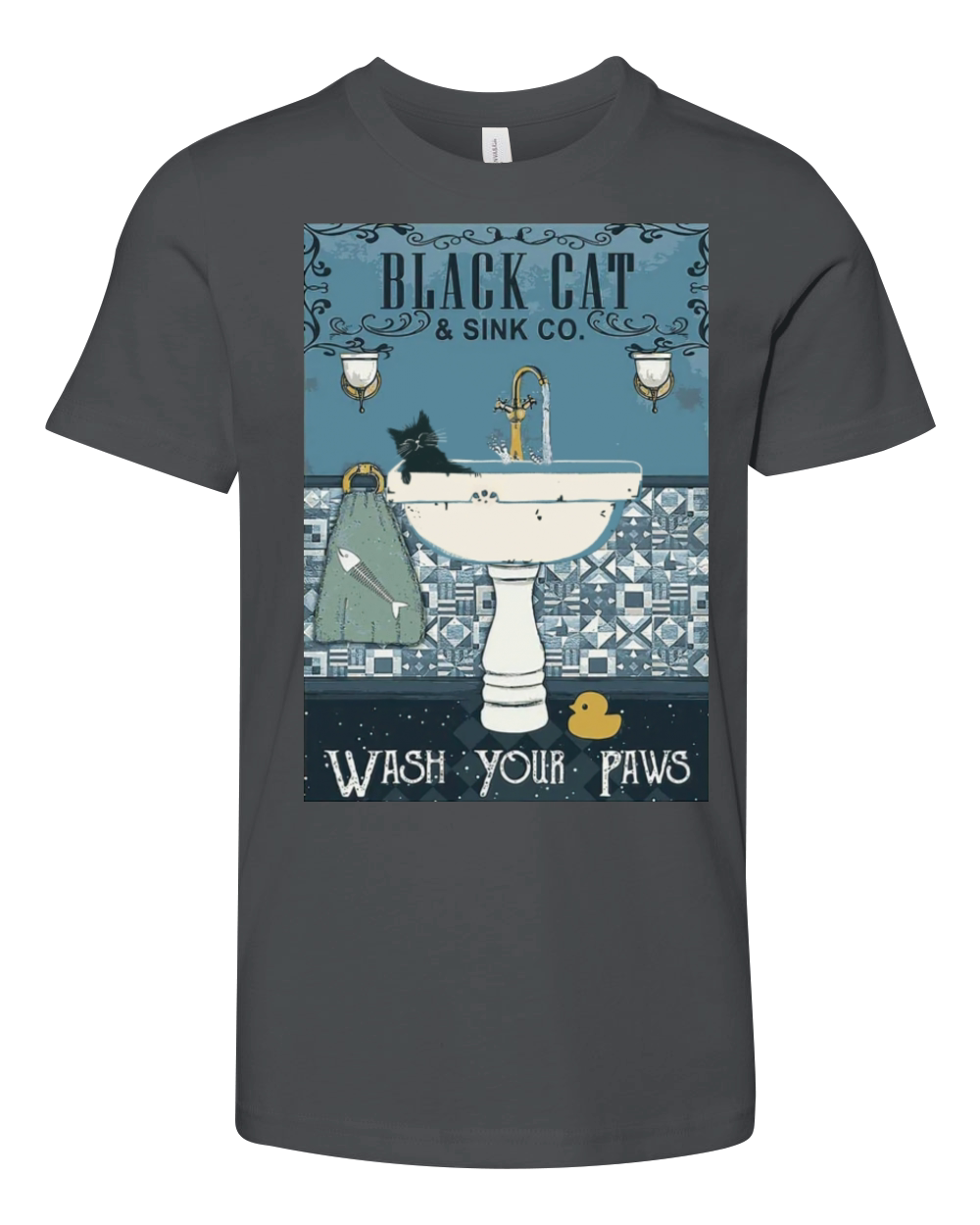 Black Cat Wash Your Paws and Sink CO Vintage Pet Youth Unisex Jersey Tee