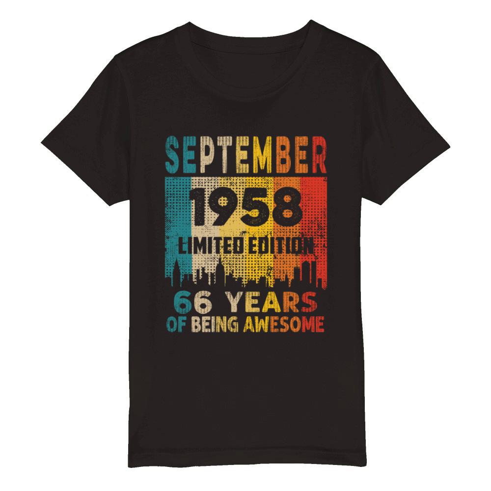 Born in SEPTEMBER 1958 Vintage 66th Birthday Gift Organic Kids Crewneck T-shirt