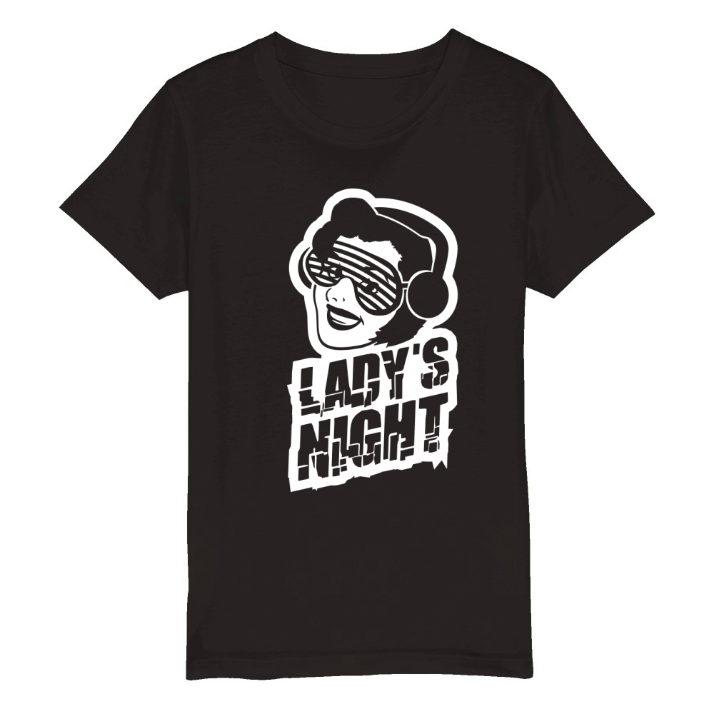 Ladys Night Retro DJ Woman Girls Ladies Evening Organic Kids Crewneck T-shirt