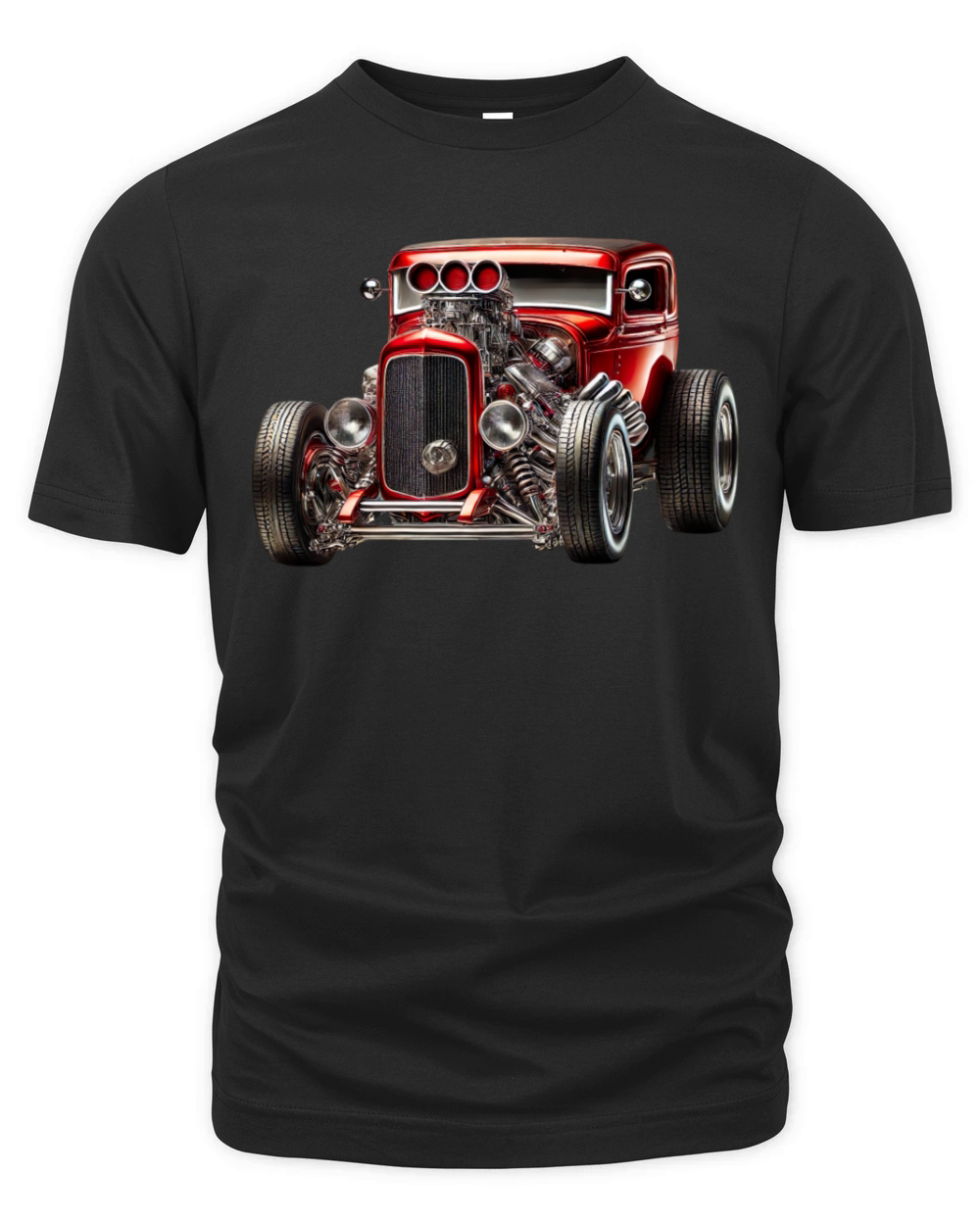 Classic Hot Rod with Chrome Engine and Bold Red Organic Unisex T-shirt