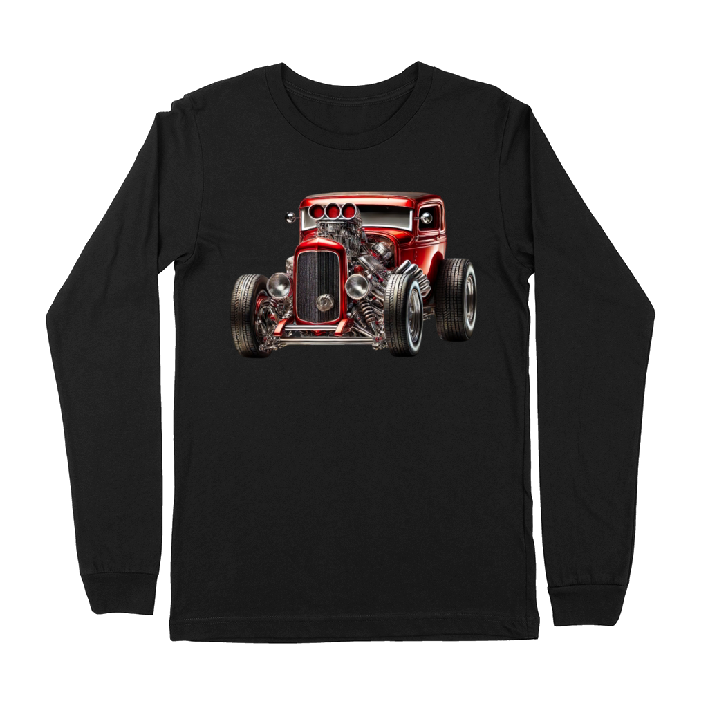 Classic Hot Rod with Chrome Engine and Bold Red Premium Long Sleeve