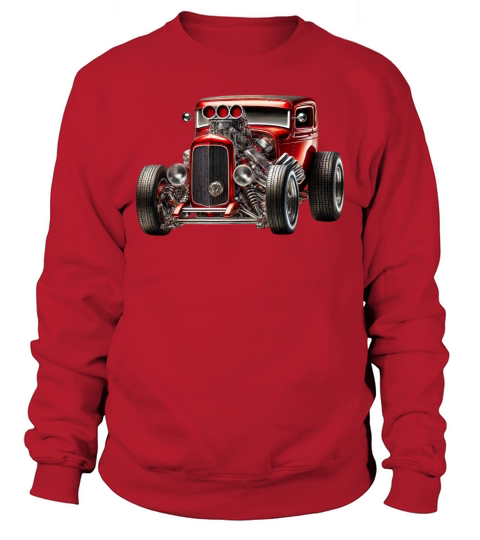 Classic Hot Rod with Chrome Engine and Bold Red Sweatshirt Unisex