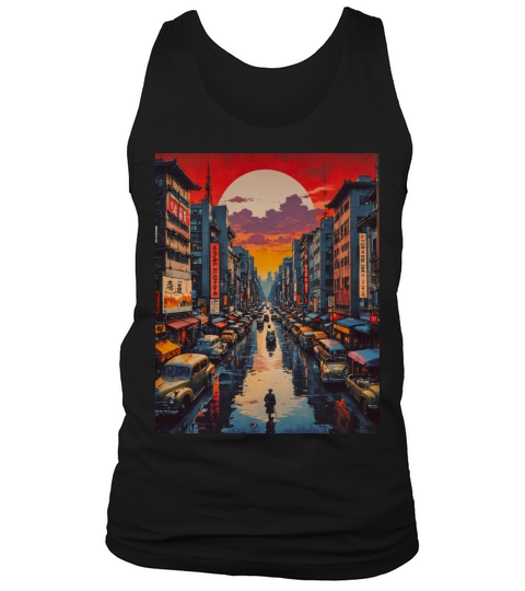 Twilight Reflections in Neon City Tank Top Unisex