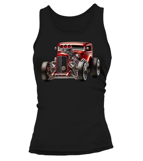 Classic Hot Rod with Chrome Engine and Bold Red Tank top Woman