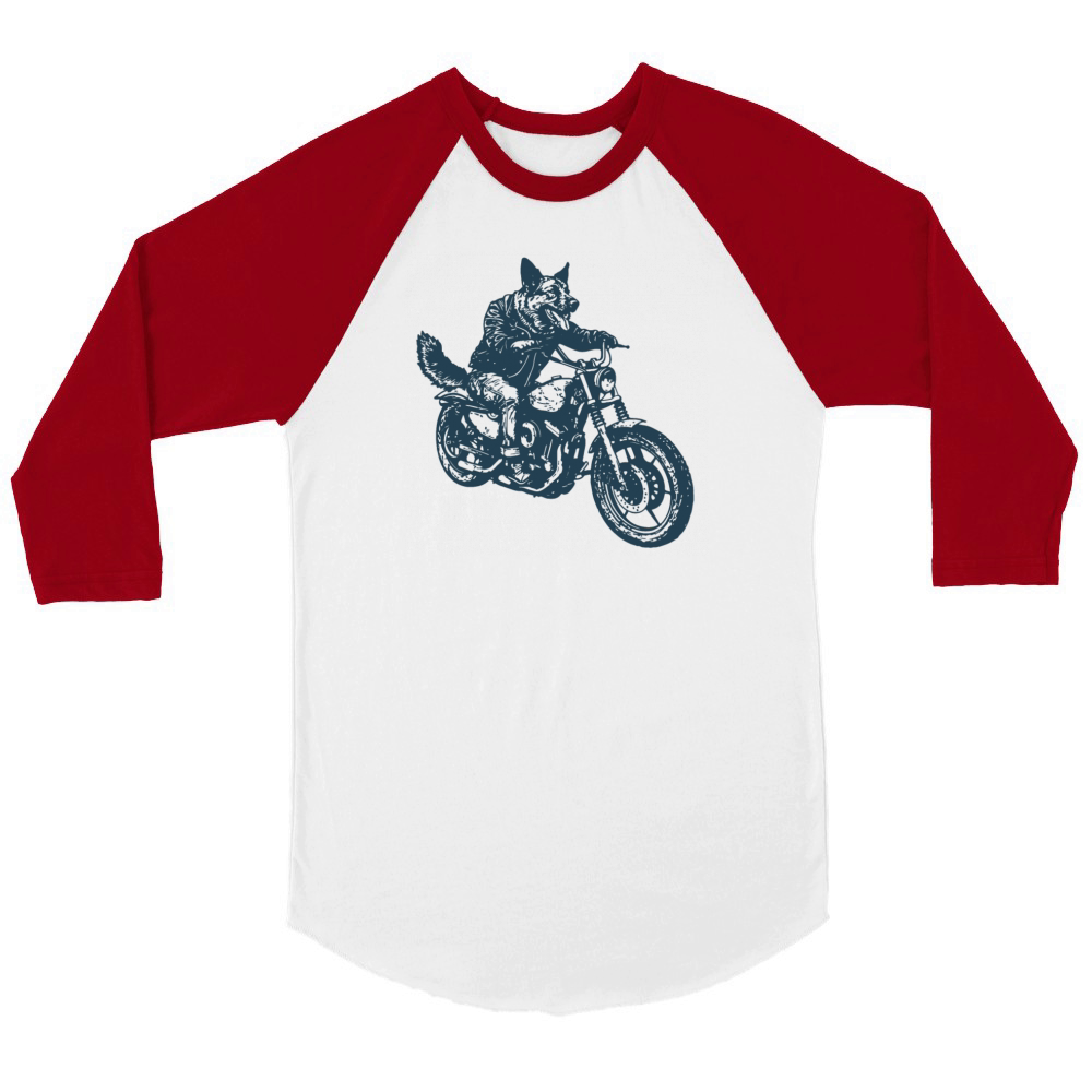German Shepherd Biker Motorcycle Chopper Alsatian Unisex ¾ sleeve Raglan T-shirt