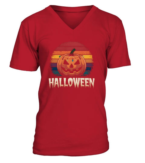 Retro Halloween Pumpkin V-Neck T-shirt