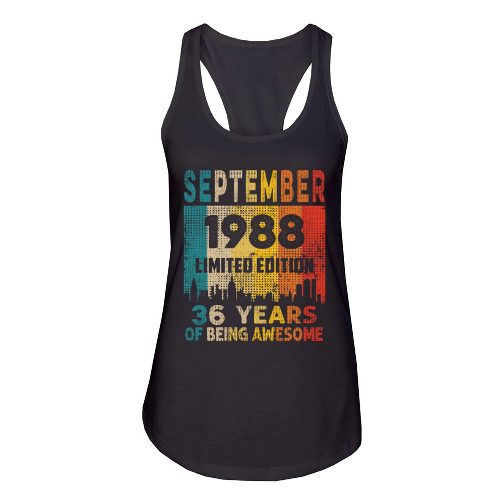 Born in SEPTEMBER 1988 Vintage 36th Birthday Gift Women's Racerback Tank