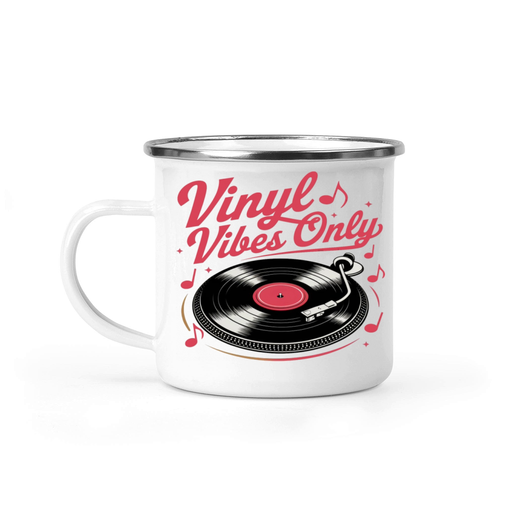 Vinyl Vibes Only - Retro Record Player Design Camping Mug