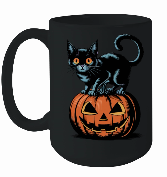 Halloween Black Cat On Jack-O-Lantern Pumpkin Ceramic Mug
