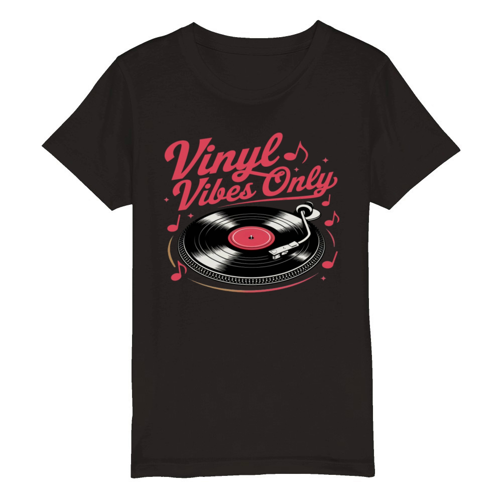 Vinyl Vibes Only - Retro Record Player Design Organic Kids Crewneck T-shirt