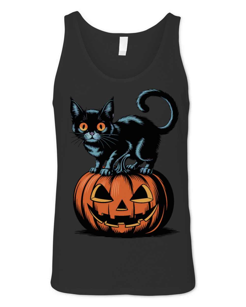 Halloween Black Cat On Jack-O-Lantern Pumpkin Unisex Jersey Tank