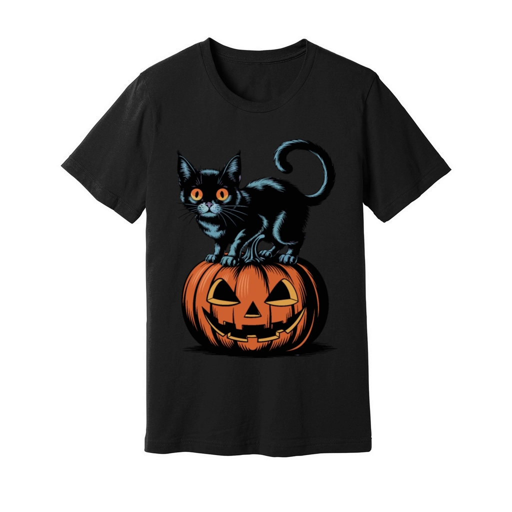 Halloween Black Cat On Jack-O-Lantern Pumpkin Unisex Jersey Tee