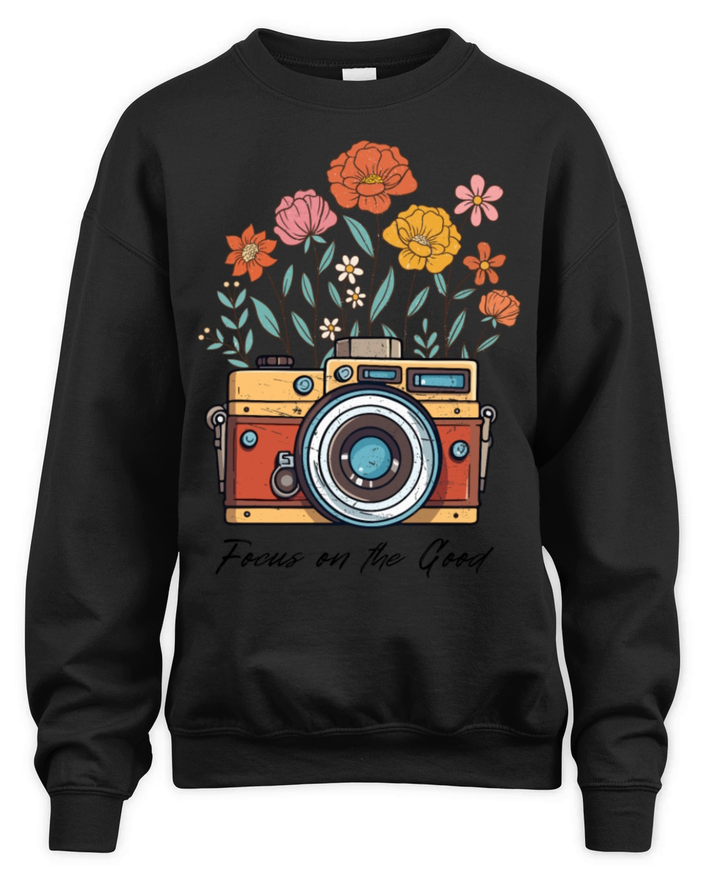 Retro Vintage Wildflowers Focus on the Good Unisex Premium Crewneck Sweatshirt