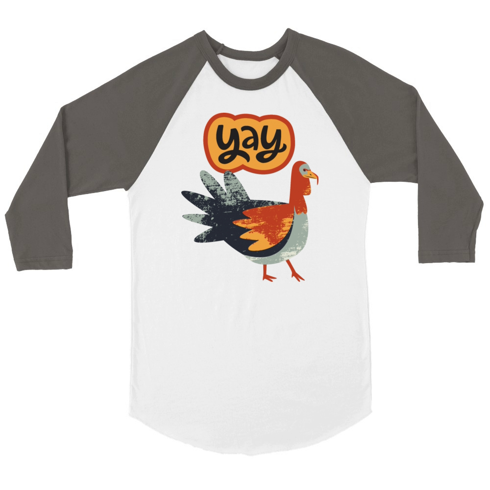 Yay Funny Turkey Illustration Print Unisex ¾ sleeve Raglan T-shirt