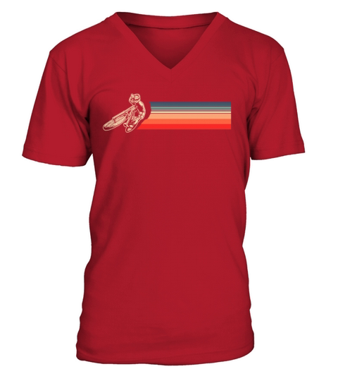 Vintage Motorcyclist With Retro Stripes V-Neck T-shirt