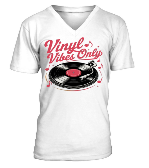 Vinyl Vibes Only - Retro Record Player Design V-Neck T-shirt